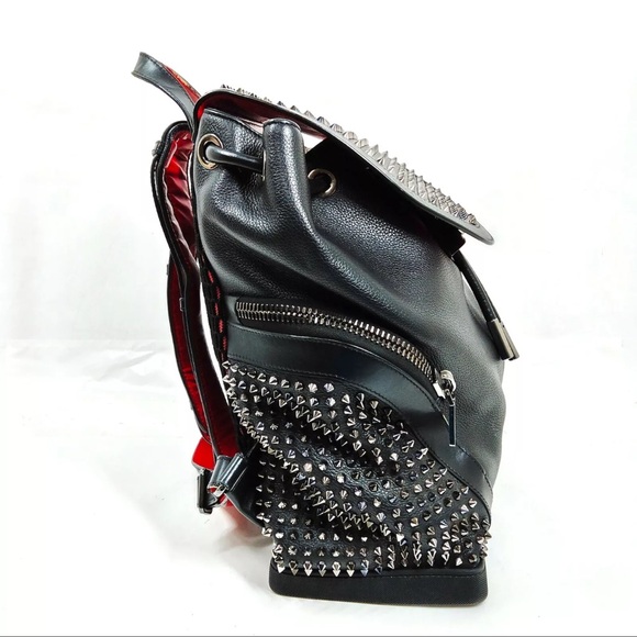 Christian Louboutin Leatger Studded Black and Red Backpack - Picture 3 of 9